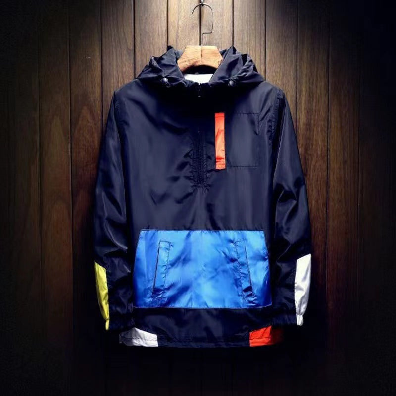 Chaqueta con Capucha Hombre Estilo Coreano | Color Block Holgada Primavera-Otoño