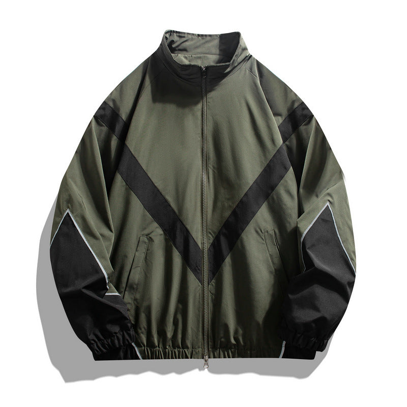 Chaqueta Deportiva Hombre Reflectante | Cuello Alto Corte Holgado Primavera-Otoño