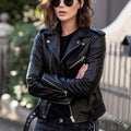Chaqueta de Cuero Sintético para Mujer — Estilo Moto Slim Fit