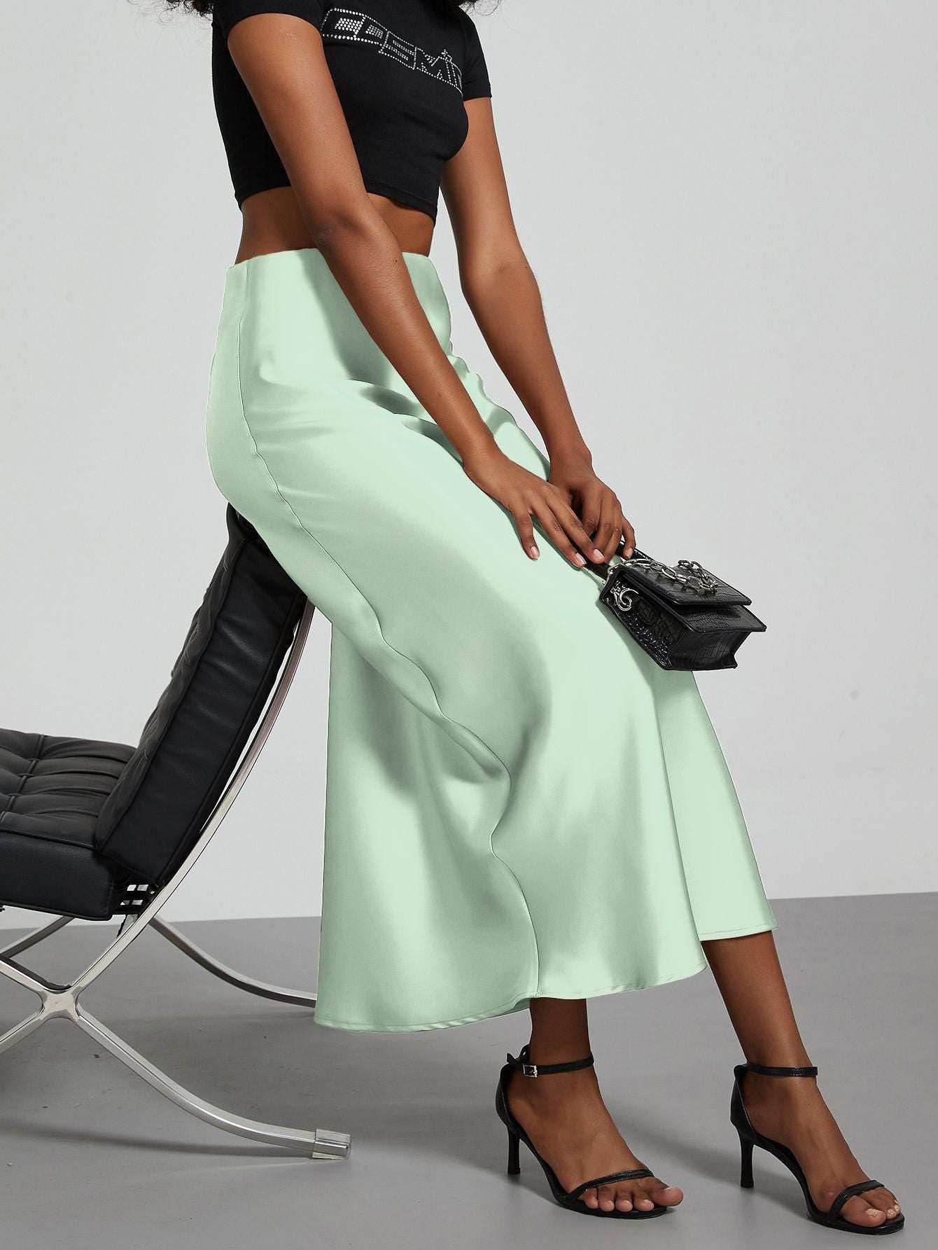 Falda Midi de Satén Elegante | Corte Sirena Estilizador | 40 Colores | Tallas XS-L