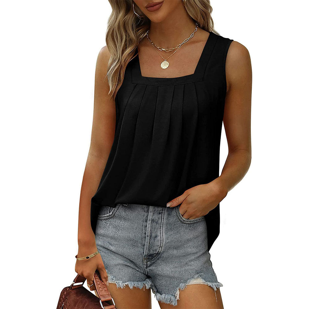 Top Sin Mangas con Cuello Cuadrado y Plisado para Mujer — Estilo Urbano | Verano