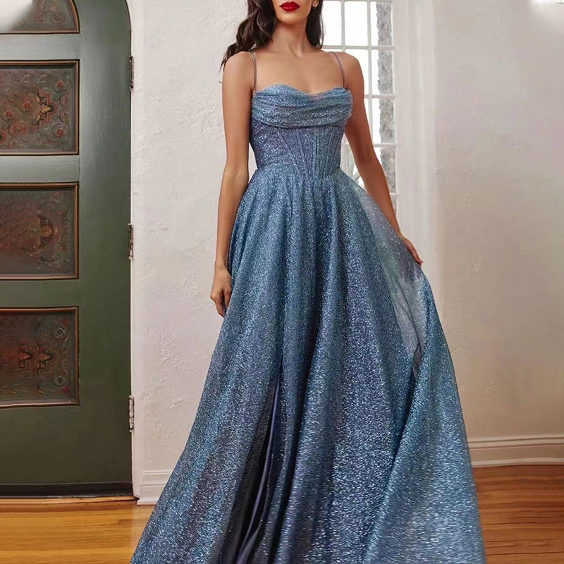 Vestido Largo Sin Mangas con Tirantes Dorados | Cuello en V Elegante