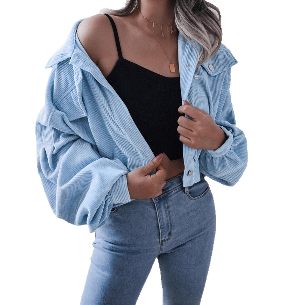 Chaqueta Corta Mujer de Pana | Manga Farol | Estilo Boyfriend | Casual Street | Tallas S-XL