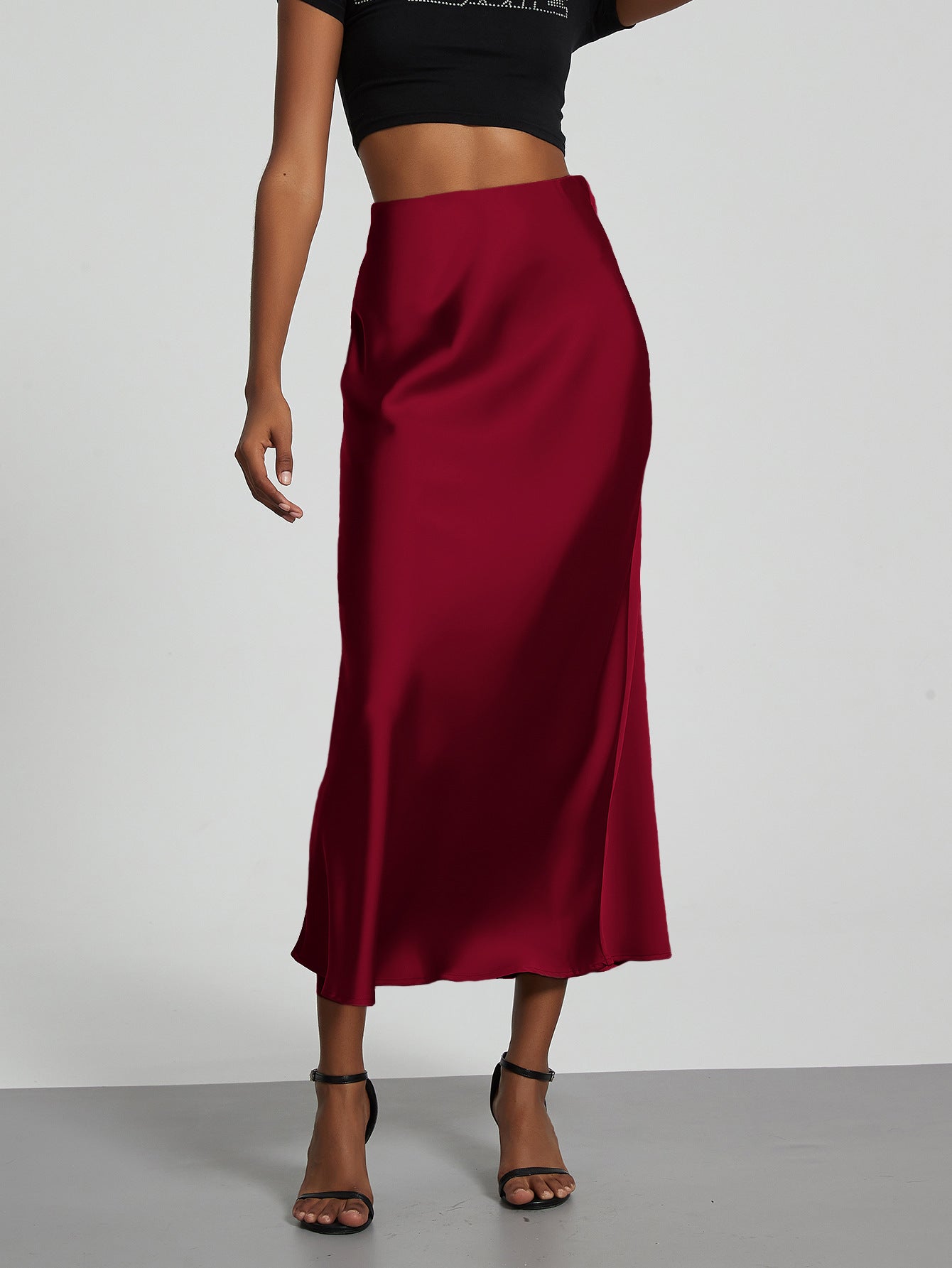 Falda Midi de Satén Elegante | Corte Sirena Estilizador | 40 Colores | Tallas XS-L