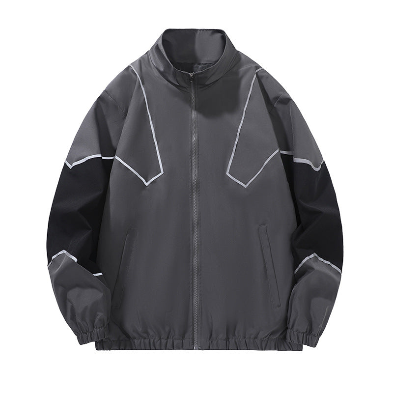 Chaqueta Deportiva Hombre Reflectante | Cuello Alto Corte Holgado Primavera-Otoño