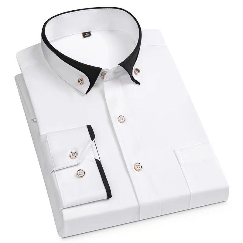 Camisa de Vestir de Manga Larga para Hombre — Botones de Diamante, Elástica, Sin Plancha