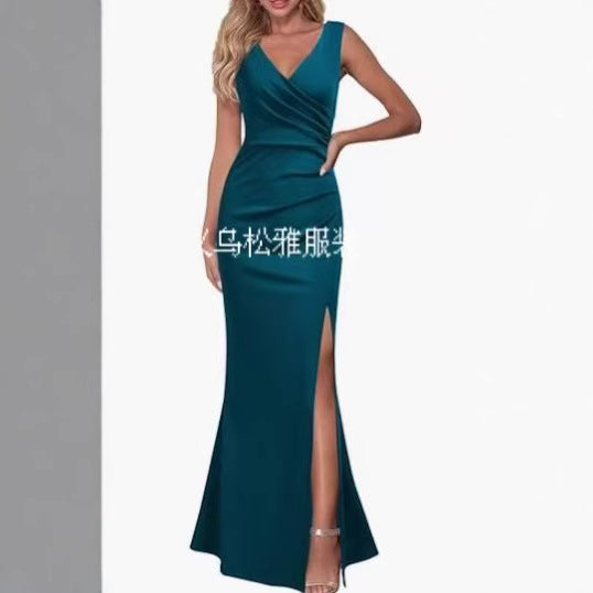 Vestido de Noche Mujer Sin Mangas | Cuello V | Abertura Frontal | Línea A | S-XXL