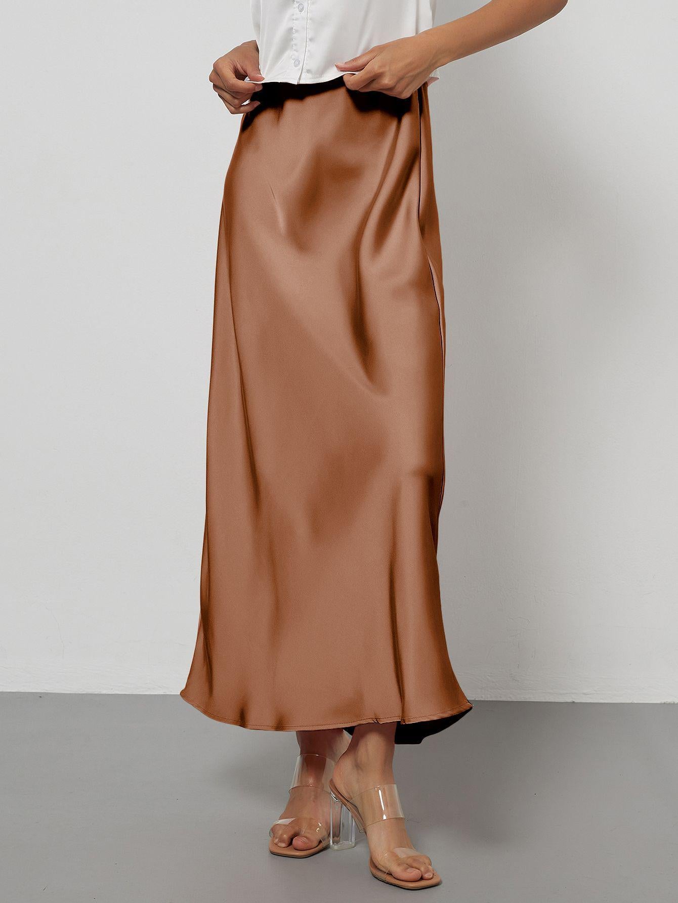 Falda Midi de Satén Elegante | Corte Sirena Estilizador | 40 Colores | Tallas XS-L