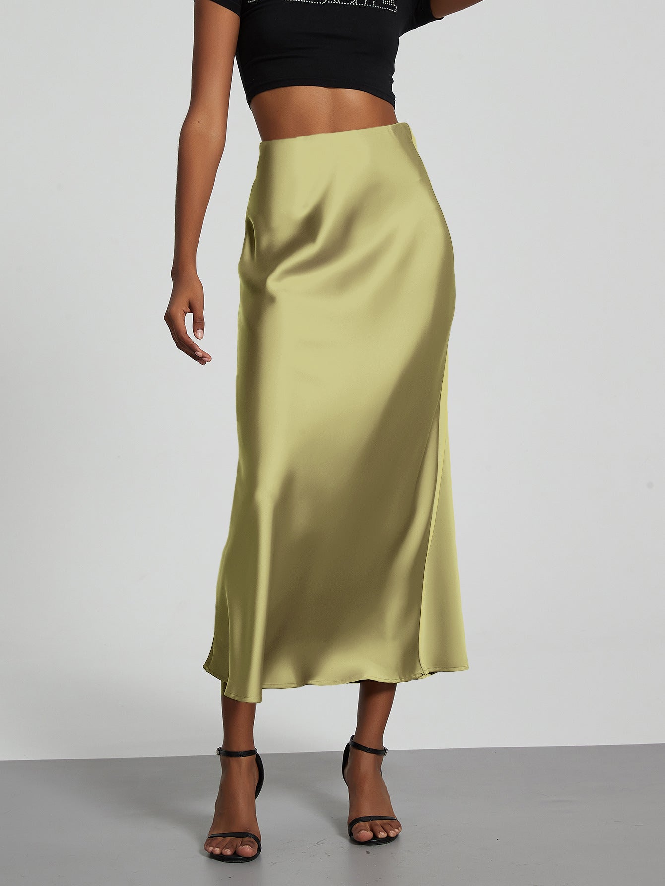 Falda Midi de Satén Elegante | Corte Sirena Estilizador | 40 Colores | Tallas XS-L