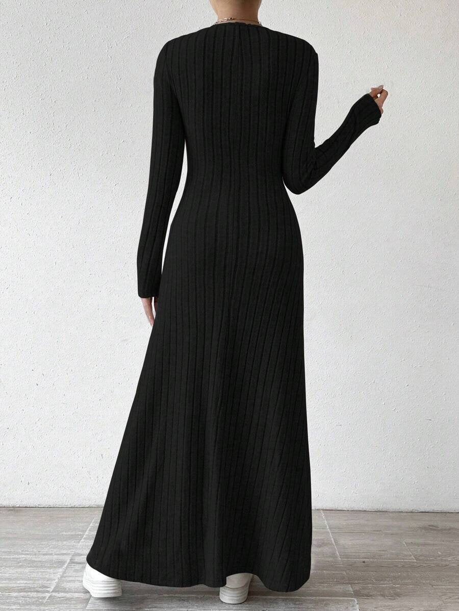 Vestido Largo de Punto Mujer Manga Larga | Corte A-Line Slim Fit