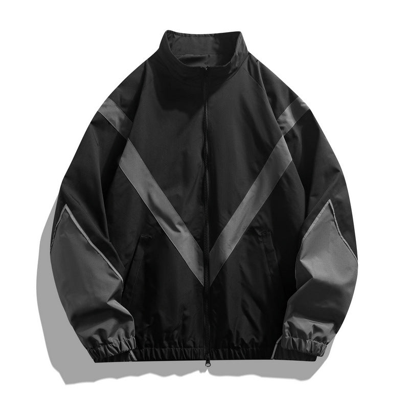 Chaqueta Deportiva Hombre Reflectante | Cuello Alto Corte Holgado Primavera-Otoño
