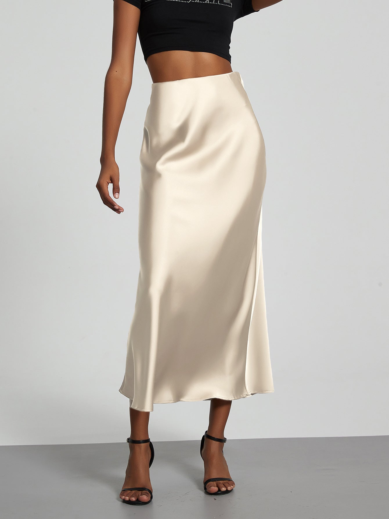 Falda Midi de Satén Elegante | Corte Sirena Estilizador | 40 Colores | Tallas XS-L