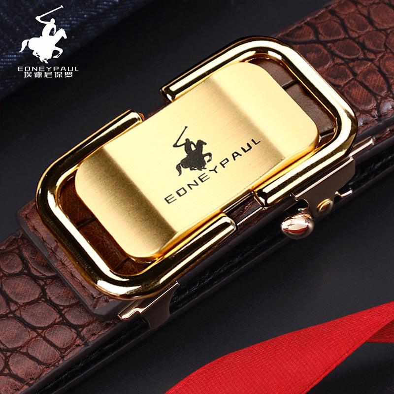 Cinturón de Cuero Genuino con Patrón Cocodrilo | Hebilla Automática | Hombre