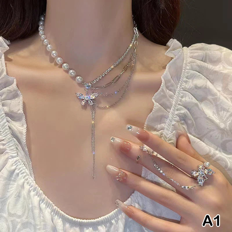 Collar de Perlas de Agua Dulce | Estilo Coreano Vintage | Cadena Clavícula con Colgante de Circón