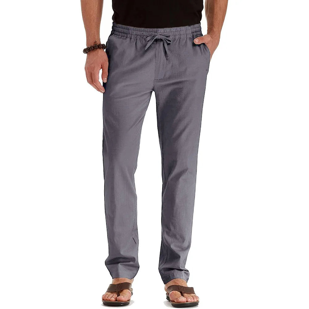 Pantalones Largos de Algodón y Lino para Hombre – Estilo Casual Recto, Ligeros, Verano y Vacaciones