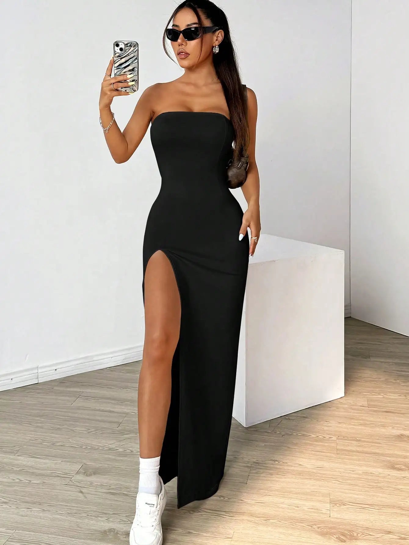 Vestido Largo Elegante Mujer | Sin Tirantes con Abertura Lateral