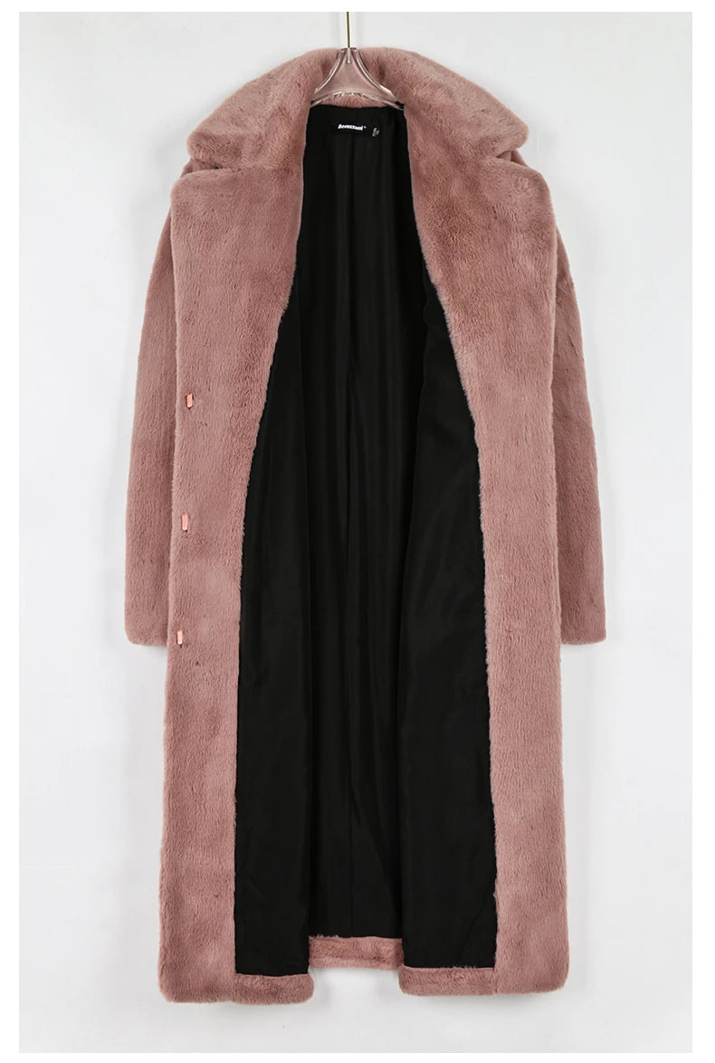 Abrigo Largo de Piel Sintética para Mujer – Cálido, con Bolsillos, Estilo Casual | Tallas S-5XL