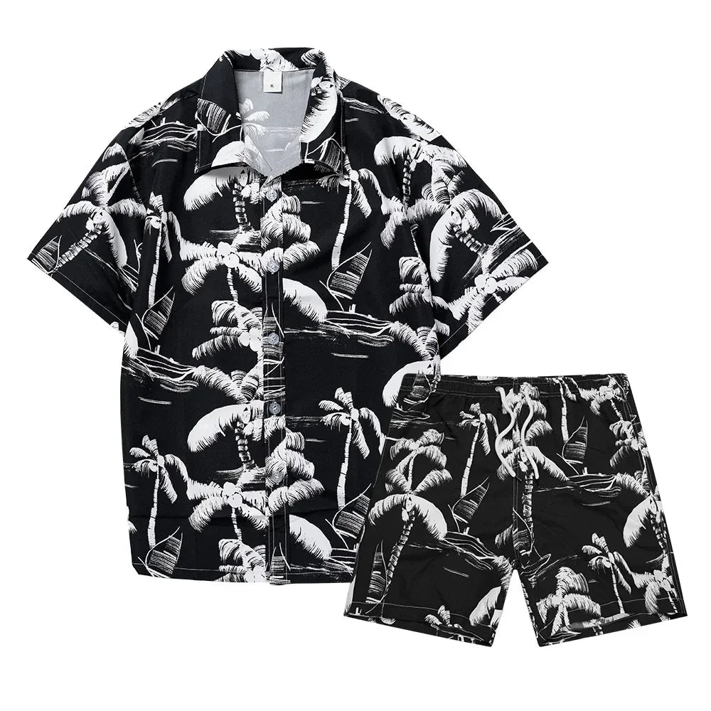 Conjunto de Camisa y Pantalón para Hombre — Cuello Mao, Manga Corta, Estampado | Co-ords Verano