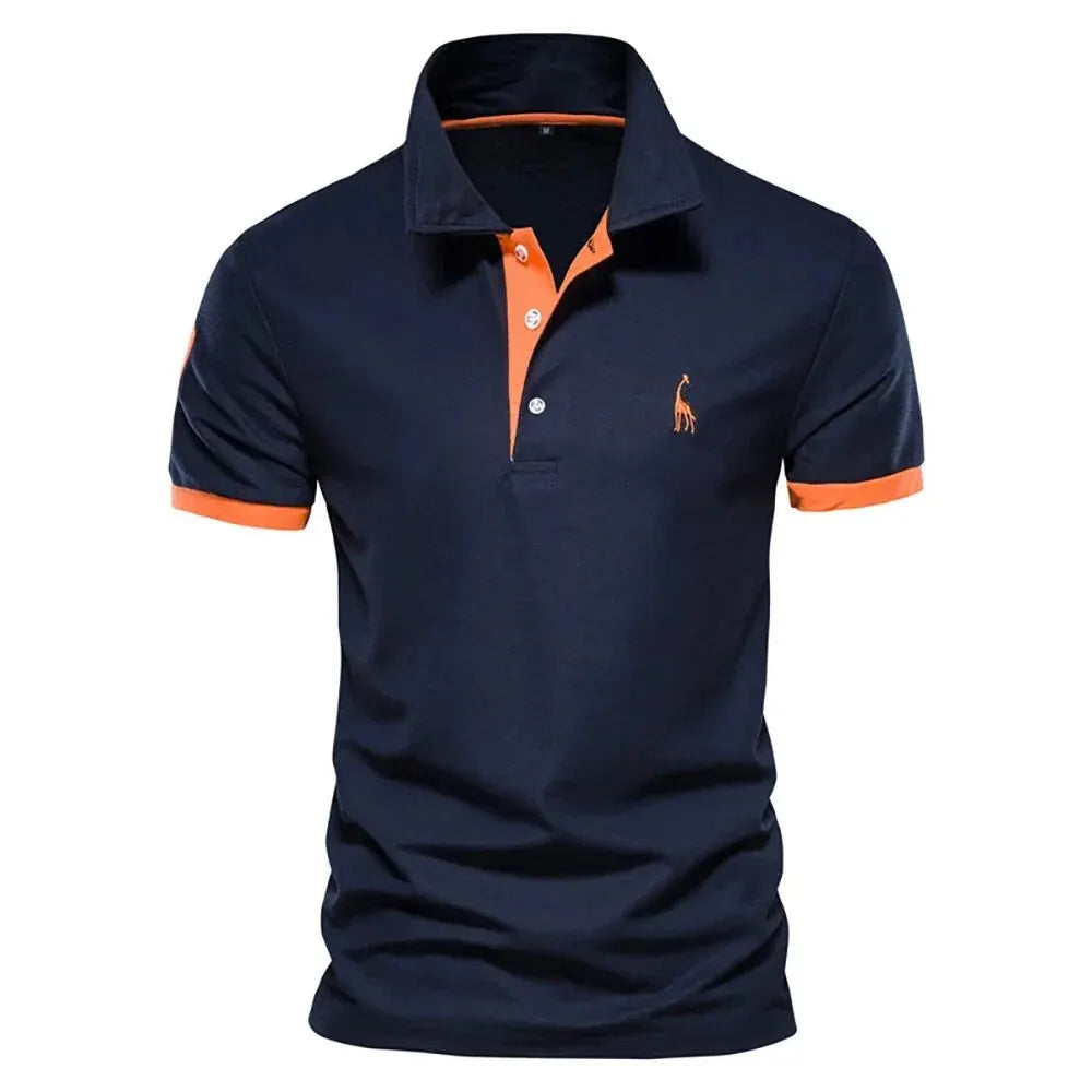 Polo de Manga Corta para Hombre – Bordado Jirafa, Colores en Contraste | Tallas S-XXL
