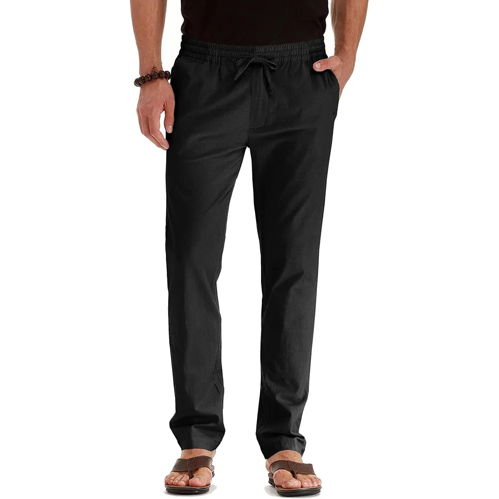 Pantalones Largos de Algodón y Lino para Hombre – Estilo Casual Recto, Ligeros, Verano y Vacaciones