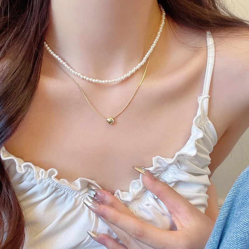 Collar de Perlas de Agua Dulce | Estilo Coreano Vintage | Cadena Clavícula con Colgante de Circón