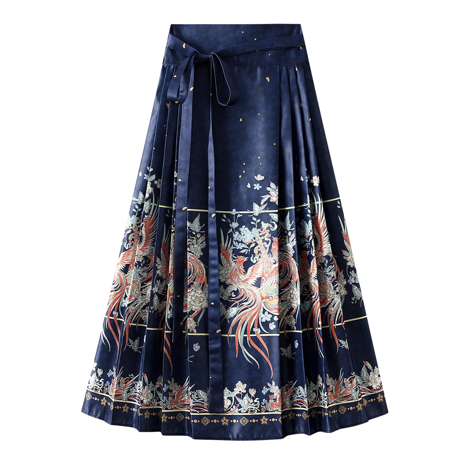 Falda Horse Face | Estampado Fénix y Flores | Estilo Chino Tradicional | Talla Única