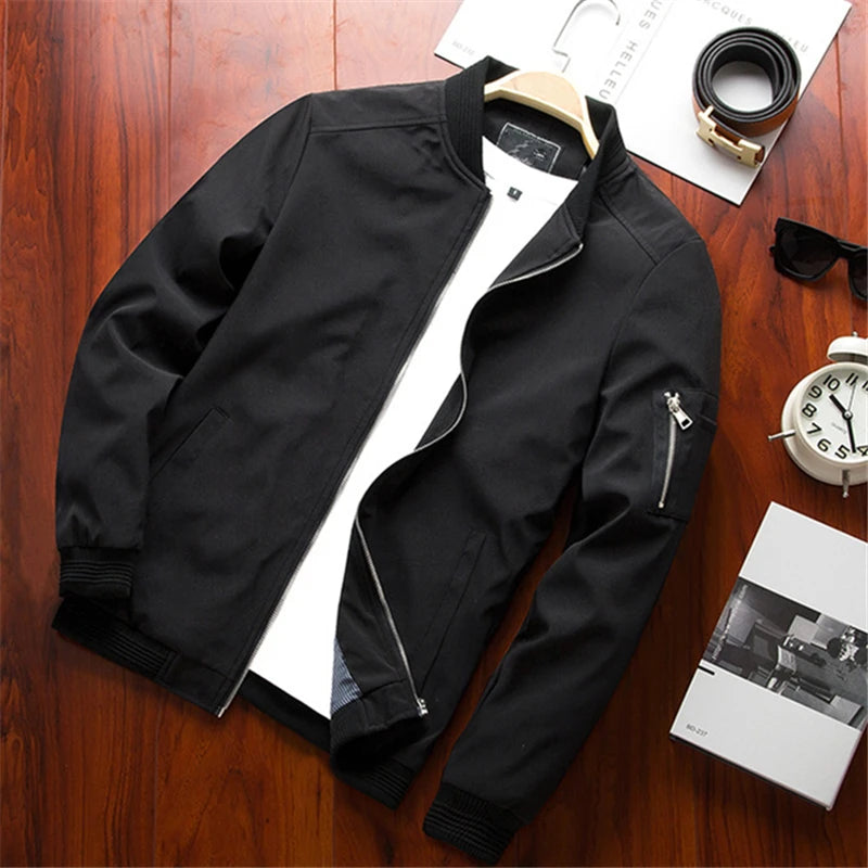 Chaqueta Bomber Slim Fit para Hombre – Manga Larga, Color Liso | Tallas M-6XL