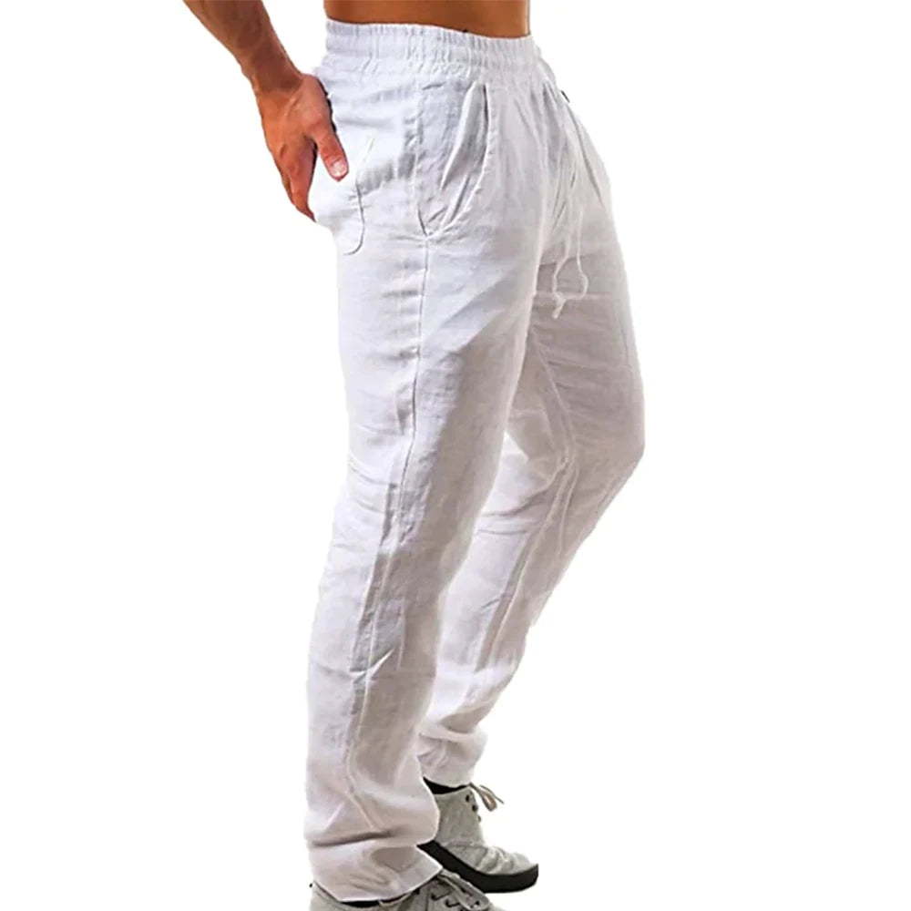 Pantalón de Algodón y Lino para Hombre – Cintura Elástica, Corte Recto | 6 Colores, Tallas S-3XL