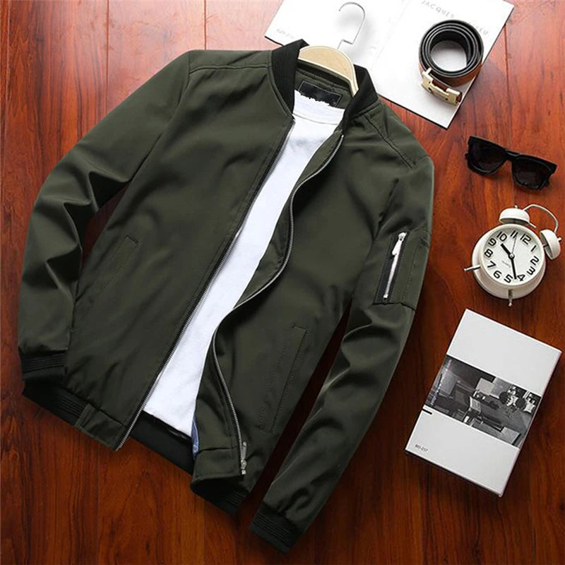 Chaqueta Bomber Slim Fit para Hombre – Manga Larga, Color Liso | Tallas M-6XL