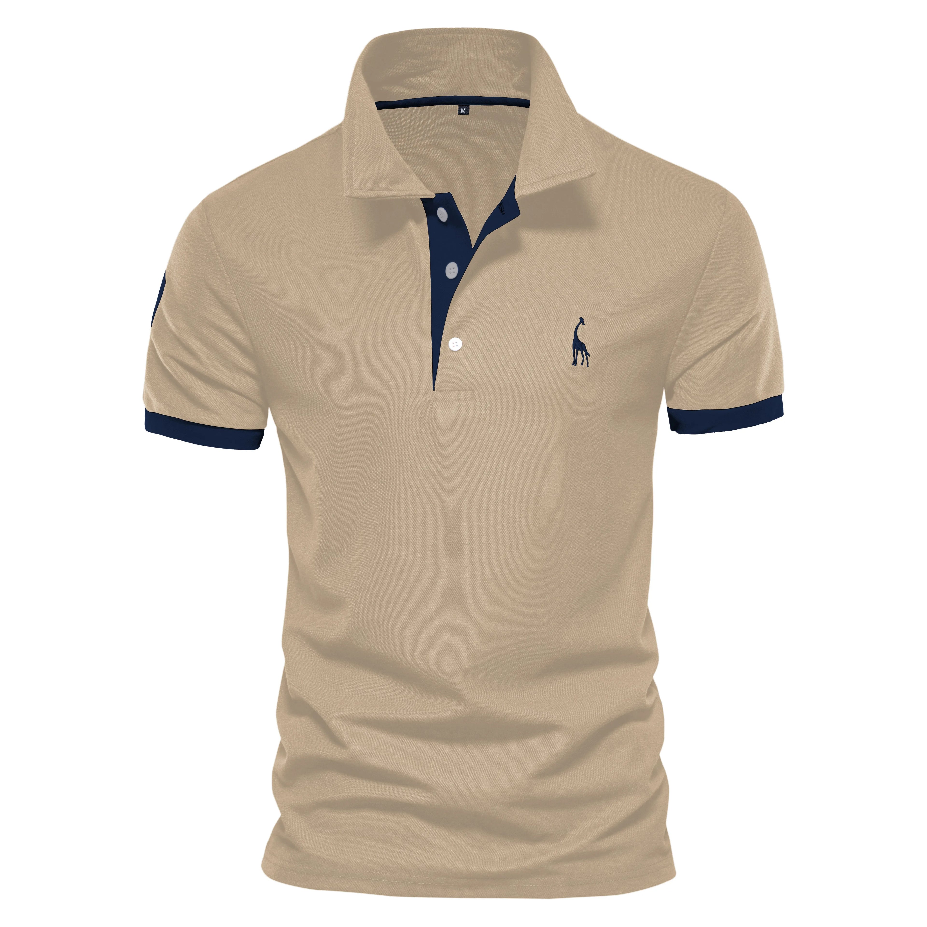 Polo de Manga Corta para Hombre – Bordado Jirafa, Colores en Contraste | Tallas S-XXL