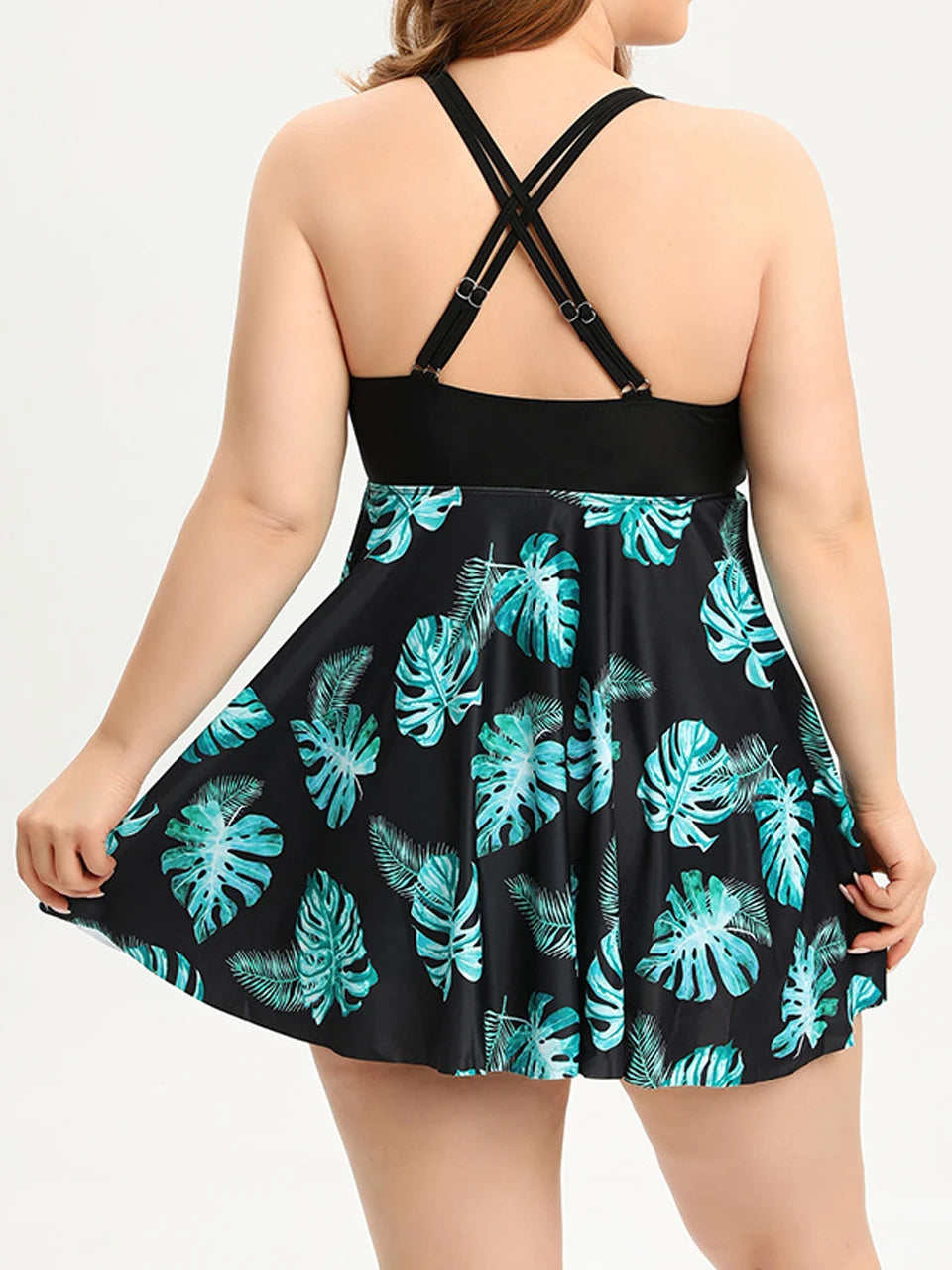 Bañador de Dos Piezas con Estampado de Hojas | Tallas Grandes L-4XL