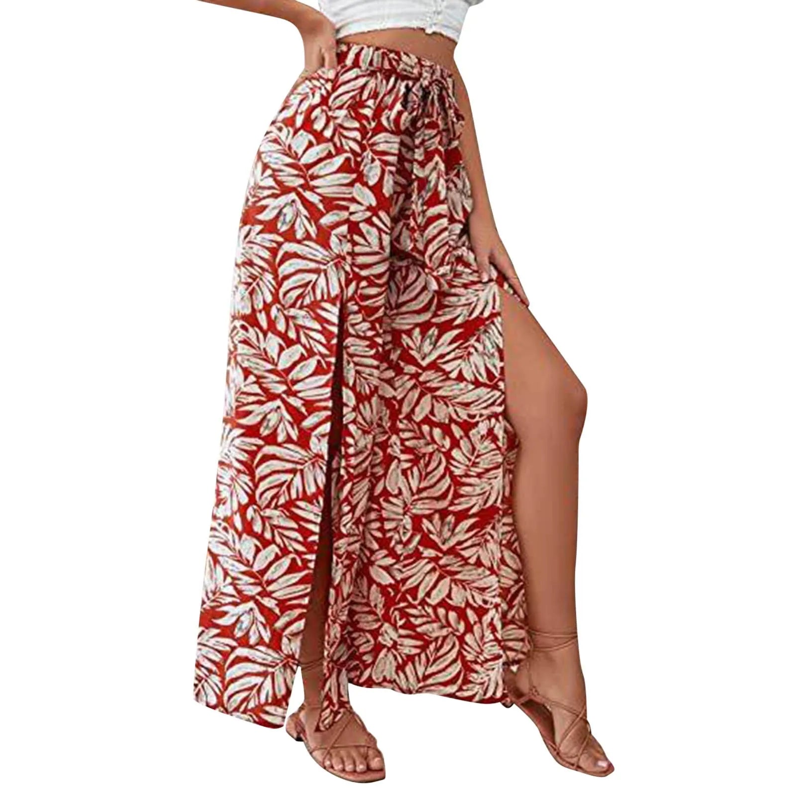 Pantalones Palazzo Pierna Ancha Mujer | Estampado Leopardo | Cintura Elástica con Cordón | Playa Verano