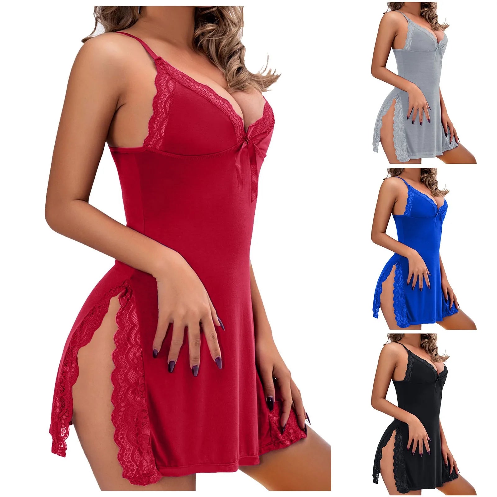 Camisón Lencería Sexy | Tirantes Finos | Encaje | Espalda Descubierta | Mini Vestido Dormir