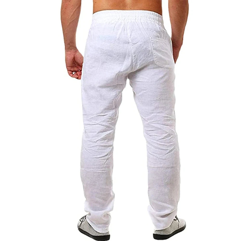 Pantalón de Algodón y Lino para Hombre – Cintura Elástica, Corte Recto | 6 Colores, Tallas S-3XL