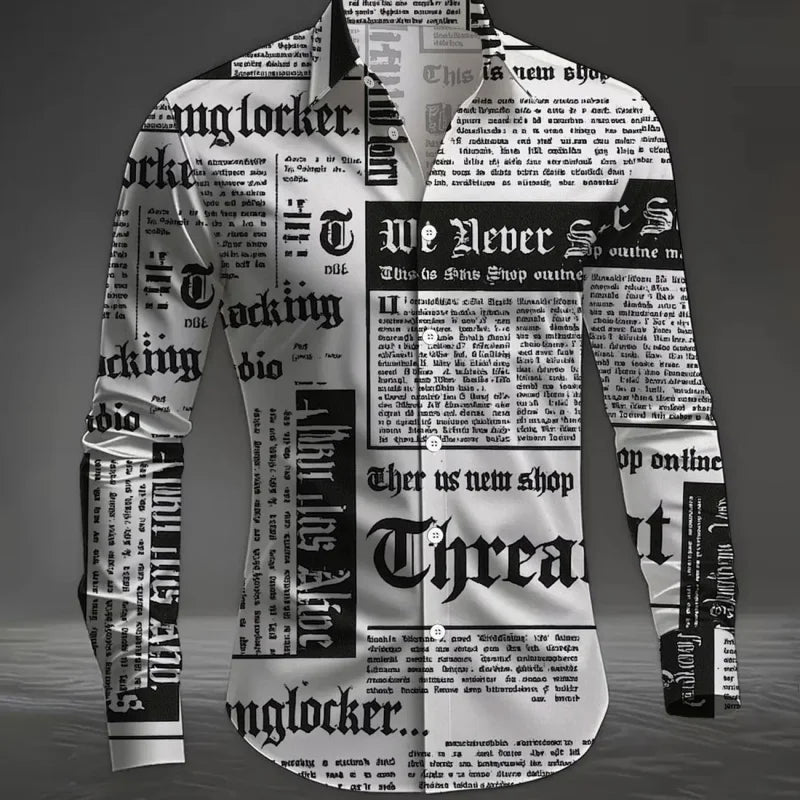 Camisa de Manga Larga para Hombre con Estampado Gótico Vintage – Streetwear Casual, Primavera y Otoño