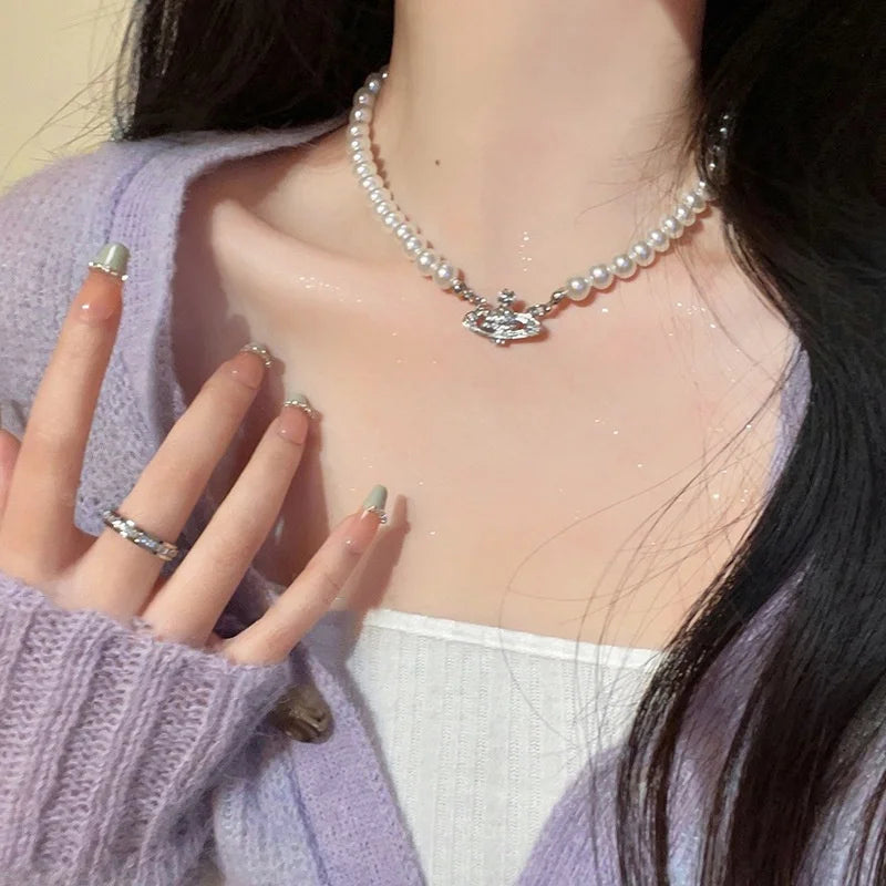 Collar de Perlas de Agua Dulce | Estilo Coreano Vintage | Cadena Clavícula con Colgante de Circón