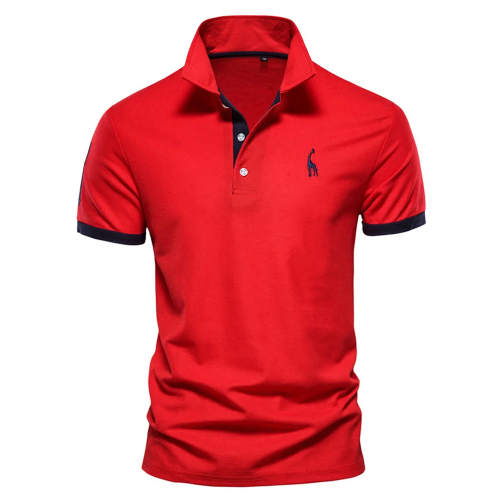 Polo de Manga Corta para Hombre – Bordado Jirafa, Colores en Contraste | Tallas S-XXL