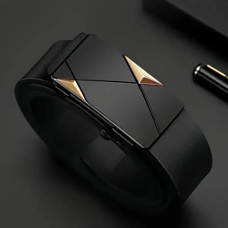 Cinturón de Cuero Elegante para Hombre con Hebilla Automática – PU, Estilo Clásico