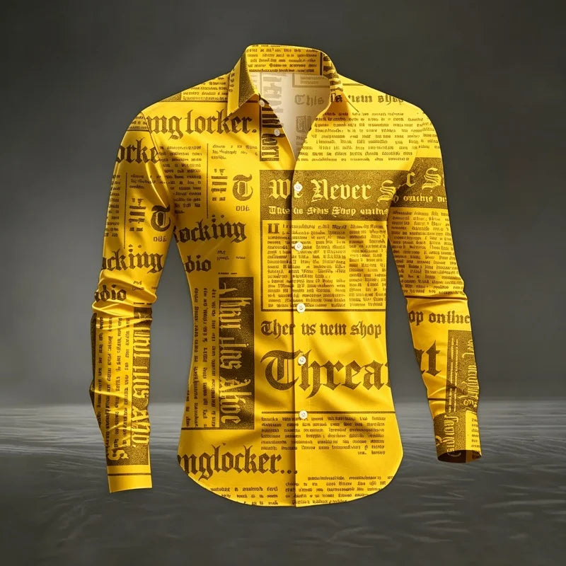 Camisa de Manga Larga para Hombre con Estampado Gótico Vintage – Streetwear Casual, Primavera y Otoño
