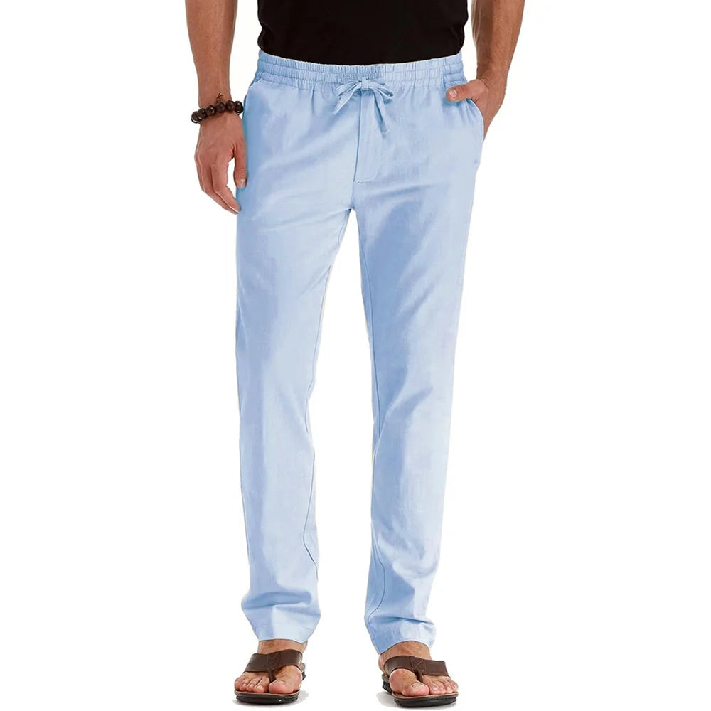 Pantalones Largos de Algodón y Lino para Hombre – Estilo Casual Recto, Ligeros, Verano y Vacaciones