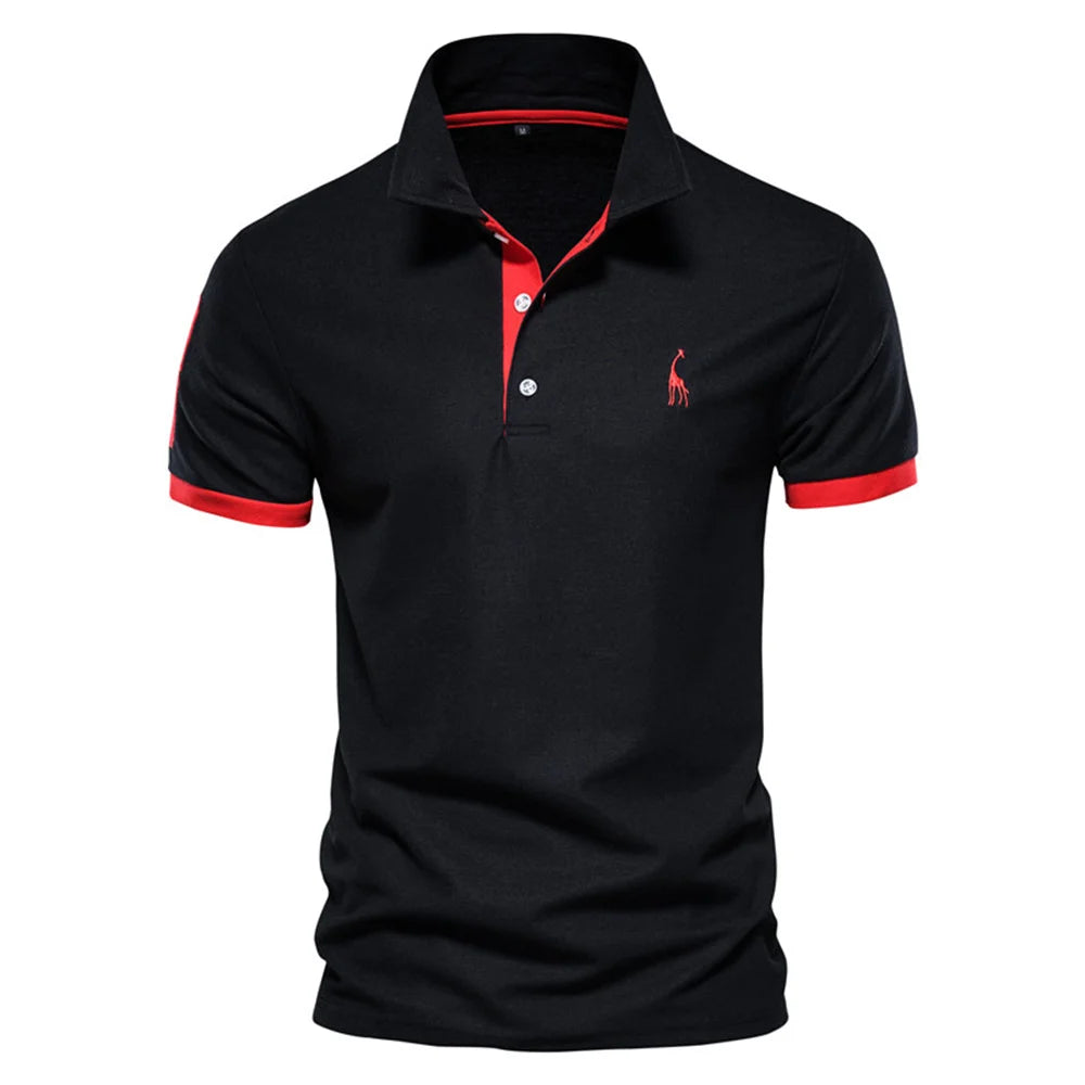 Polo de Manga Corta para Hombre – Bordado Jirafa, Colores en Contraste | Tallas S-XXL
