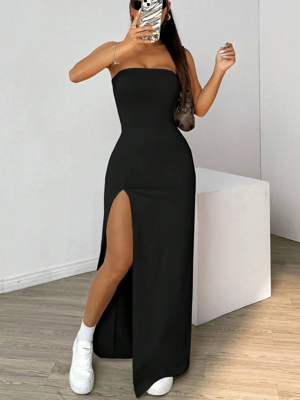 Vestido Largo Elegante Mujer | Sin Tirantes con Abertura Lateral