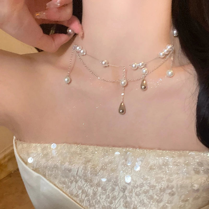 Collar de Perlas de Agua Dulce | Estilo Coreano Vintage | Cadena Clavícula con Colgante de Circón
