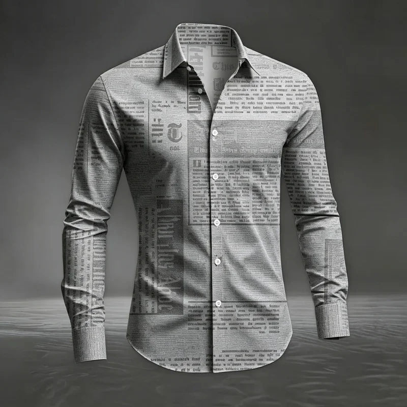 Camisa de Manga Larga para Hombre con Estampado Gótico Vintage – Streetwear Casual, Primavera y Otoño