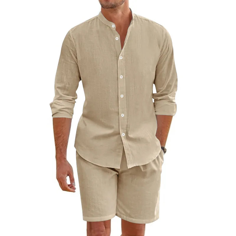 Conjunto de Verano para Hombre — Camisa de Lino con Botones y Pantalón Corto | 5 Colores