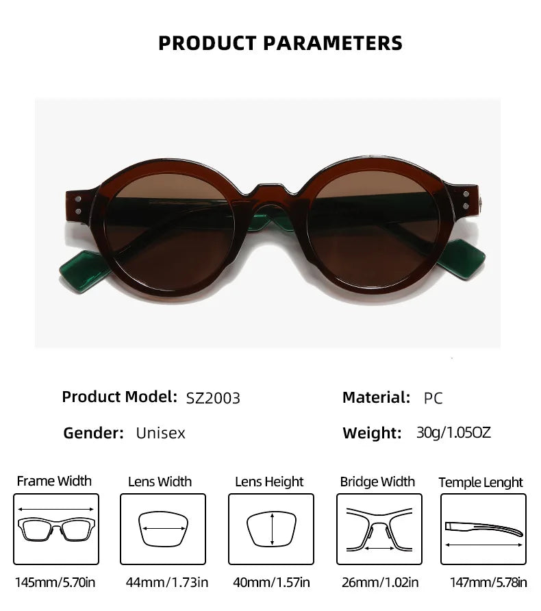 Gafas de Sol Redondas Unisex – Montura Pequeña, Protección UV400, Estilo Trendy