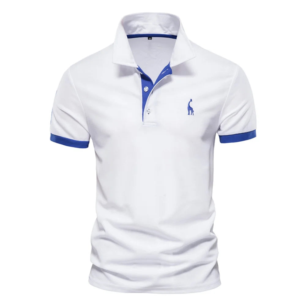 Polo de Manga Corta para Hombre – Bordado Jirafa, Colores en Contraste | Tallas S-XXL