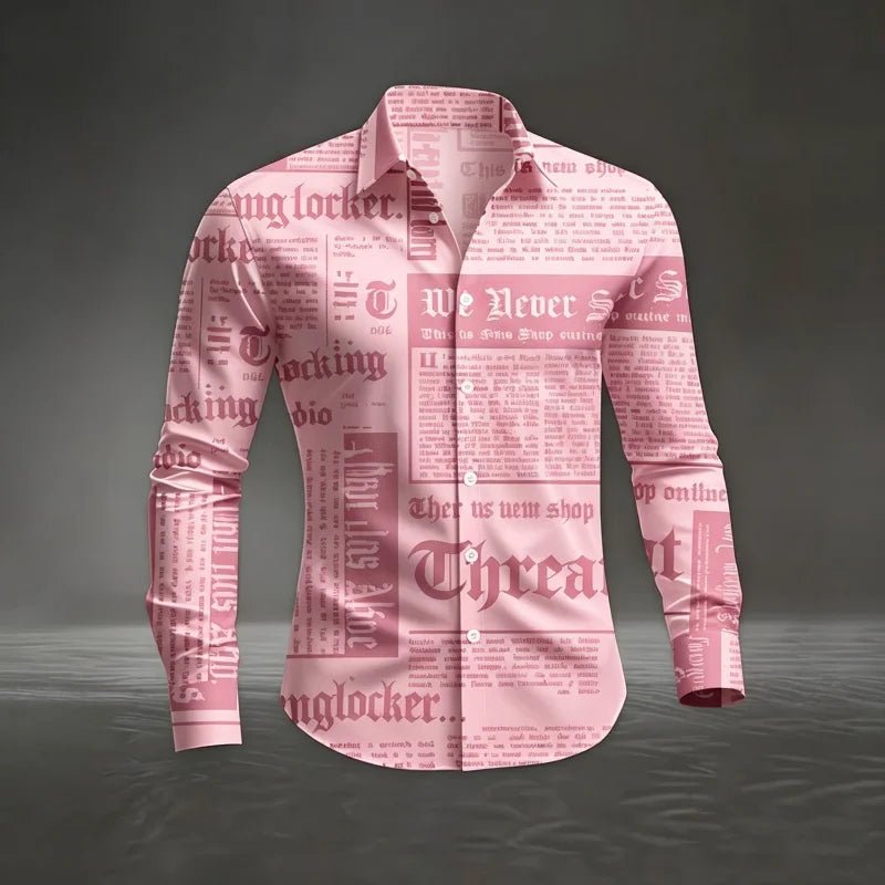 Camisa de Manga Larga para Hombre con Estampado Gótico Vintage – Streetwear Casual, Primavera y Otoño