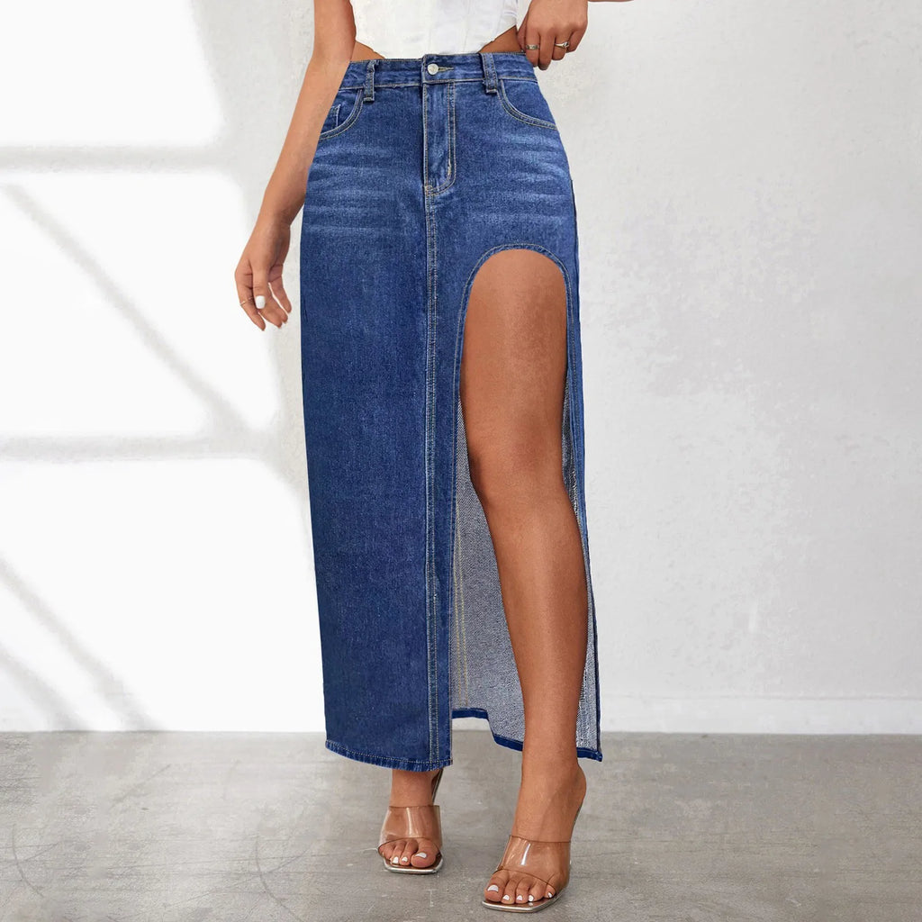 Falda Vaquera Midi Mujer | Abertura Lateral | Cintura Semielástica | Denim Lavado | S-XXL