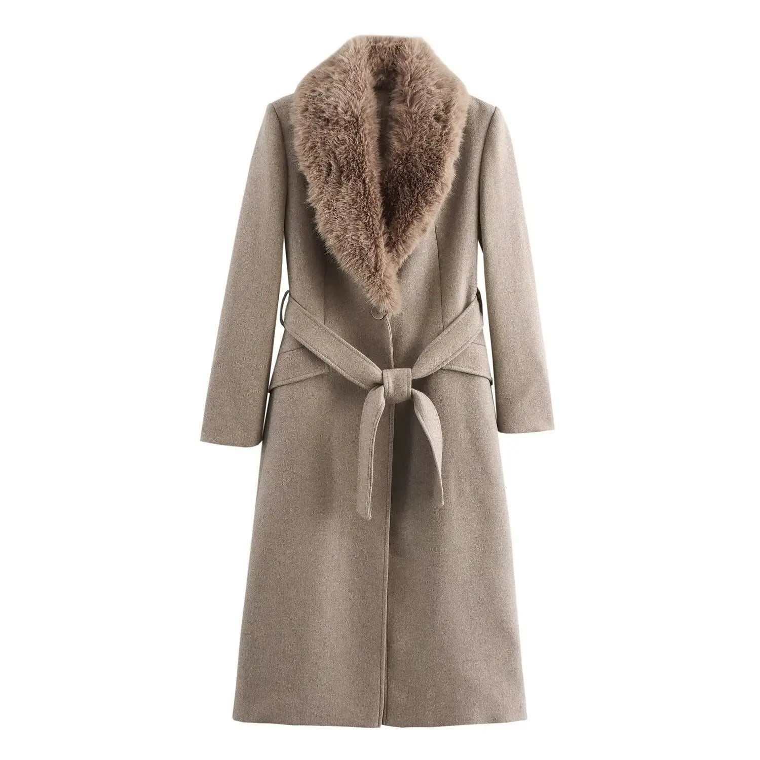 Abrigo Largo Estilo Tweed para Mujer – Cuello Vuelto, Lazada, Otoño-Invierno | Tallas XS-L